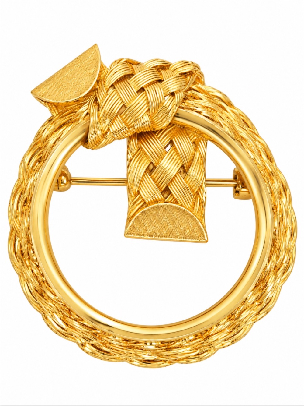 Vintage Gold Tone Braided Knot Circle Statement Brooch Pin